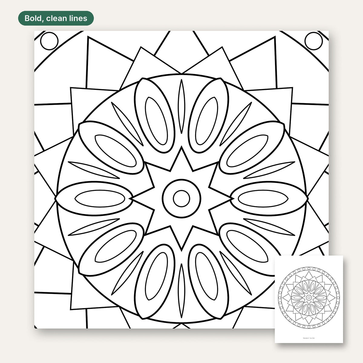 Close-up of the Sun Star mandala coloring page