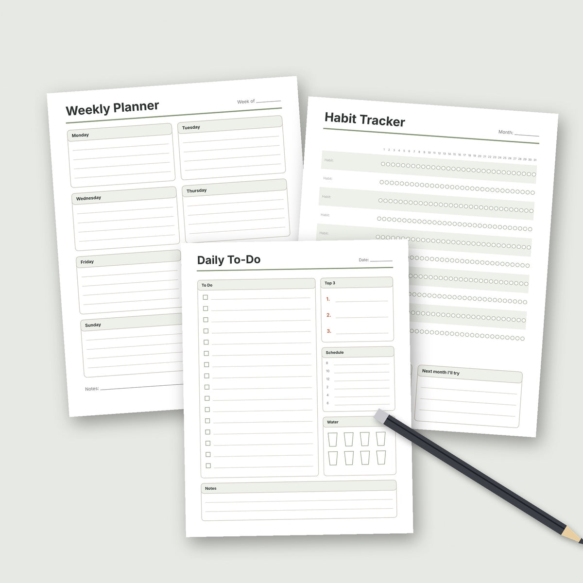 Printable Planner Bundle | Weekly, Habit Tracker, Budget, Meal & To-Do Pages