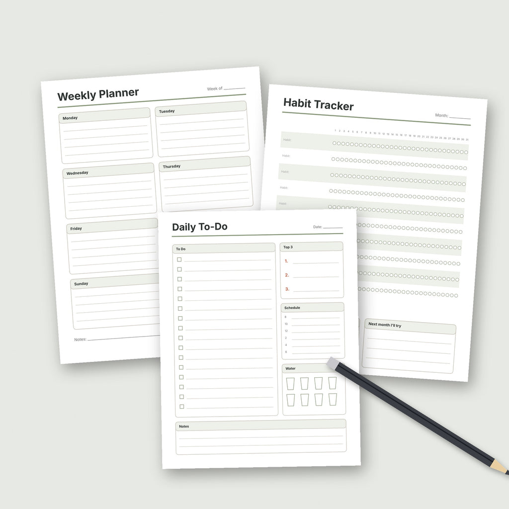 Printable Planner Bundle | Weekly, Habit Tracker, Budget, Meal & To-Do Pages