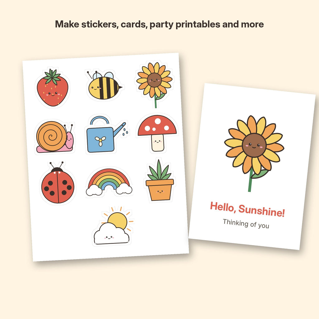 Cute garden clip art made into a sticker sheet and a greeting card