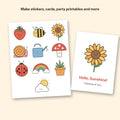 Cute garden clip art made into a sticker sheet and a greeting card