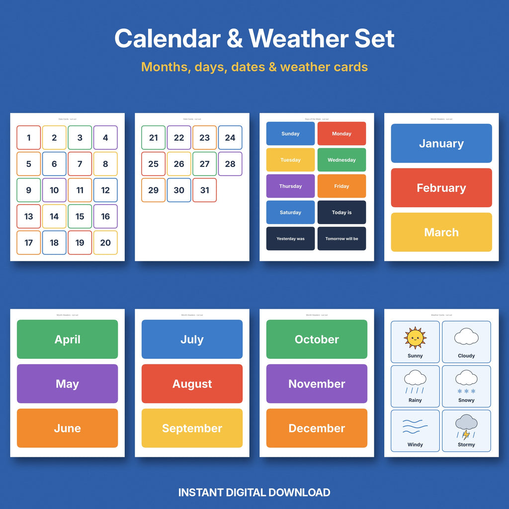 Classroom Calendar & Weather Set | Month Headers, Days, Date Cards & Weather Cards