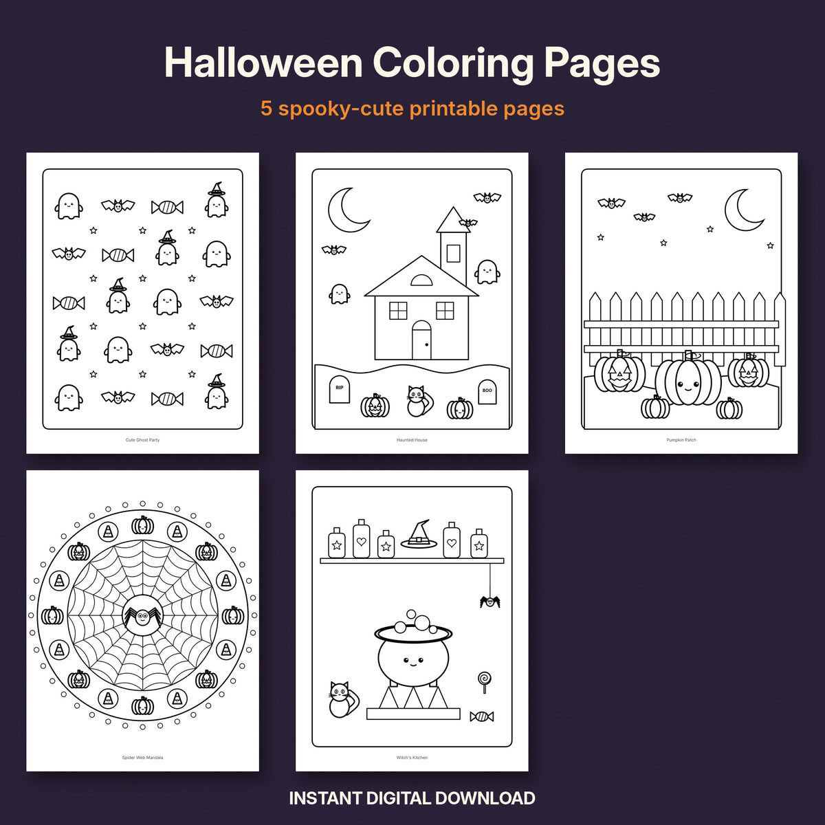 Halloween Coloring Pages | 5 Spooky-Cute Printables for Kids & Adults