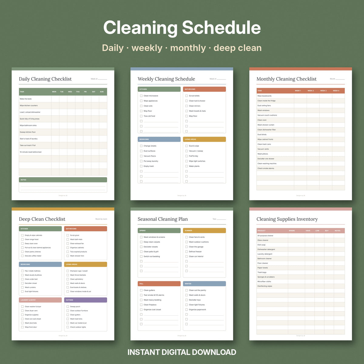 Cleaning Schedule Printable | Daily, Weekly, Monthly & Deep Clean Checklists