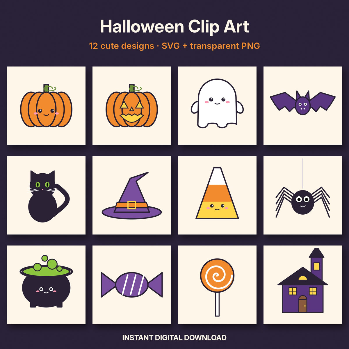 Halloween Clip Art Bundle | 12 Cute SVG & PNG Designs