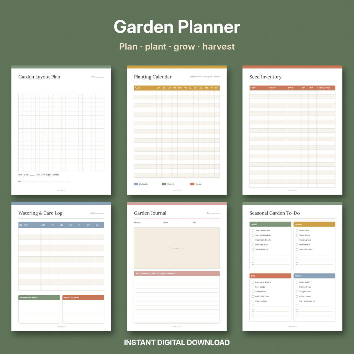 Garden Planner Printable | Garden Layout, Planting Calendar, Seed & Harvest Logs