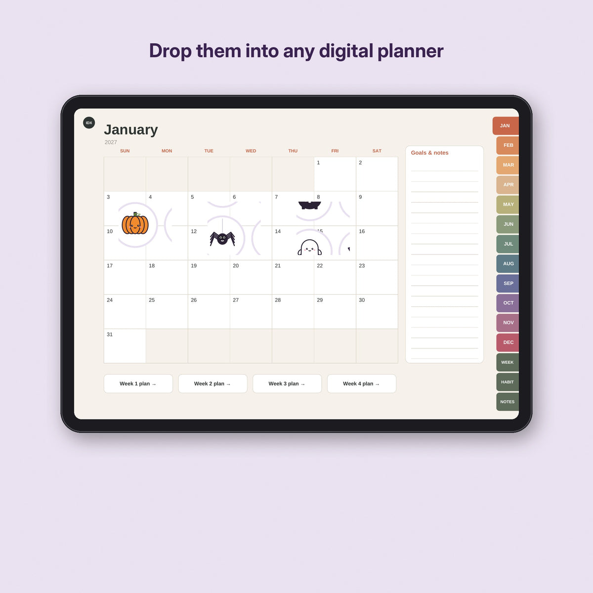 Halloween Digital Stickers for GoodNotes | 70+ Planner Stickers (PNG)