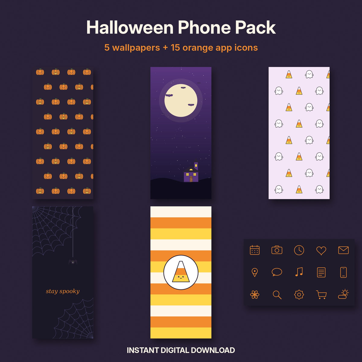 Halloween Phone Wallpapers + Orange App Icons | Spooky iPhone Home Screen Pack