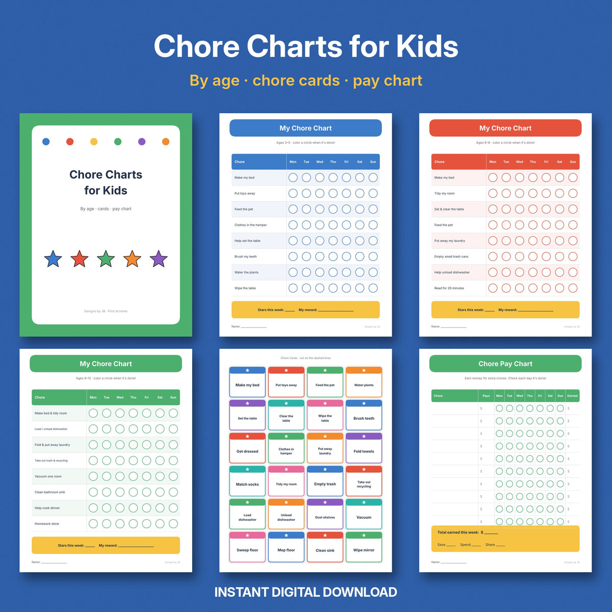 Chore Charts for Kids | Printable Chore Chart by Age + Chore Cards & Pay Chart