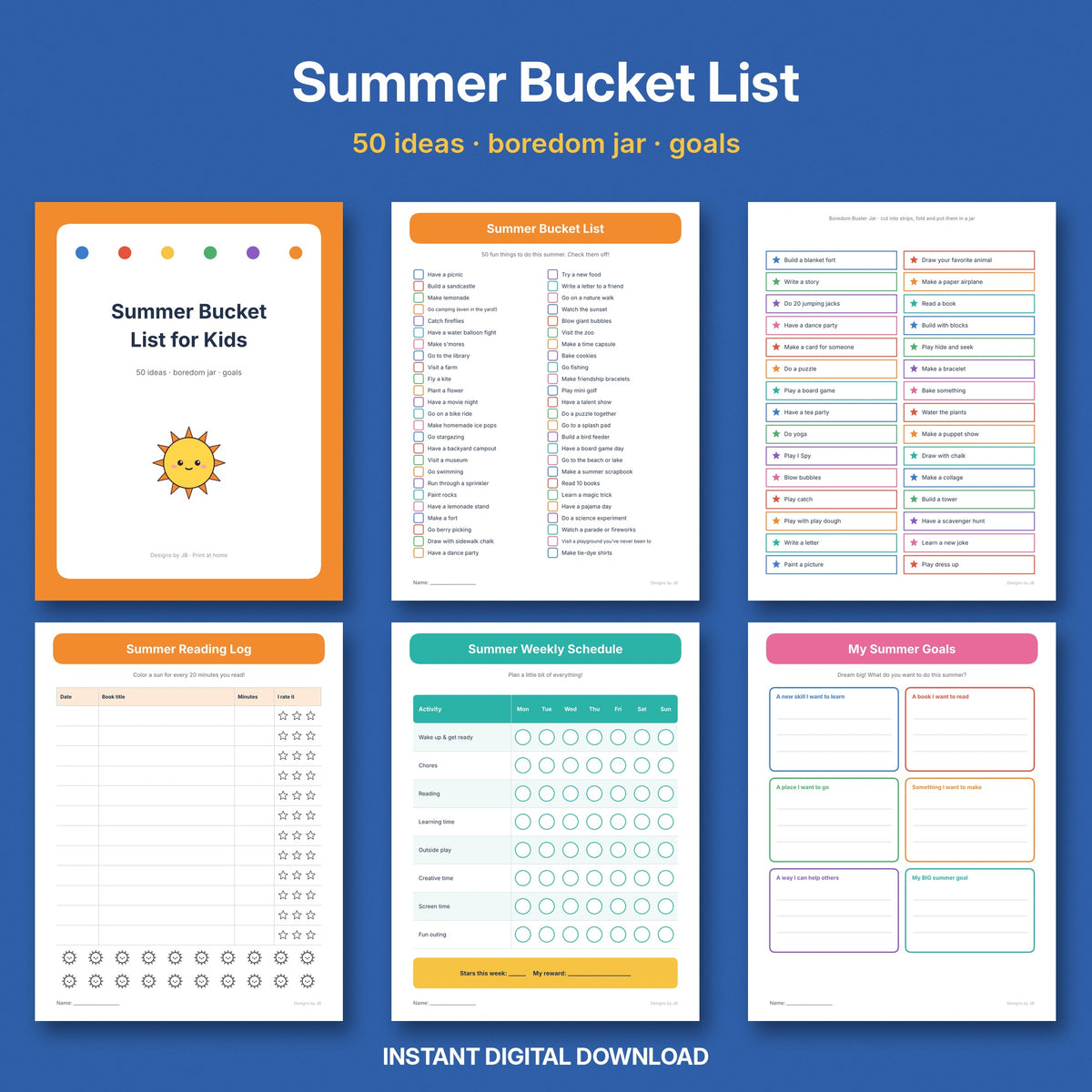 Summer Bucket List for Kids | 50 Ideas, Boredom Jar, Reading Log & Schedule
