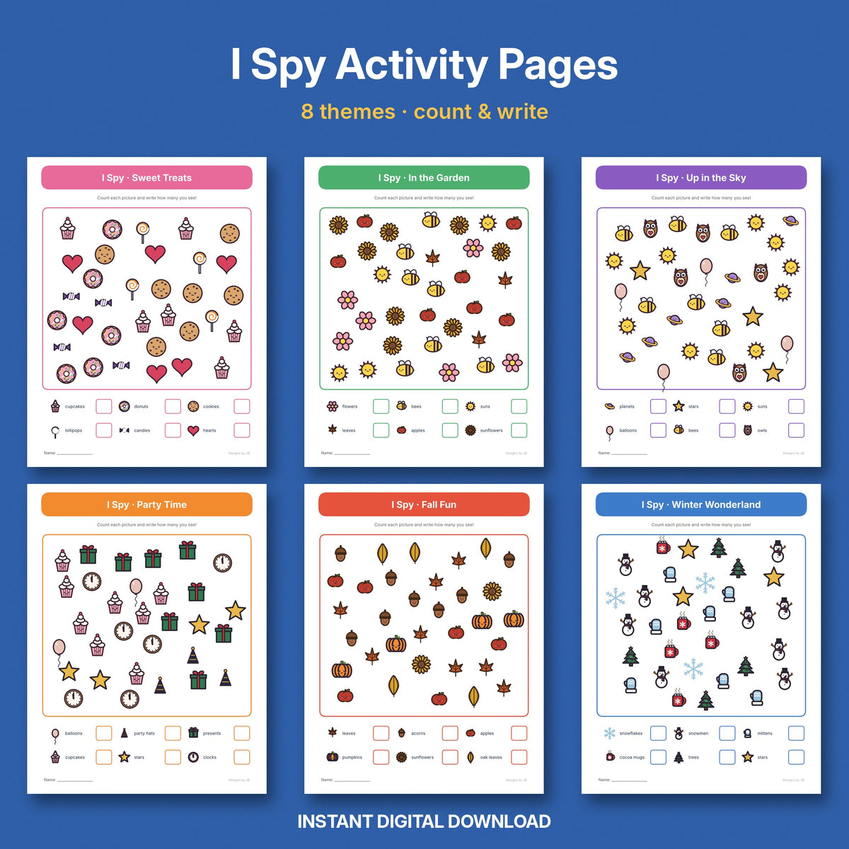 I Spy Activity Pages | 8 Printable I Spy Counting Games for Kids + Answer Key