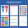 Kids Birthday Party Kit | Printable Banner, Invitations, Cupcake Toppers & Favor Tags