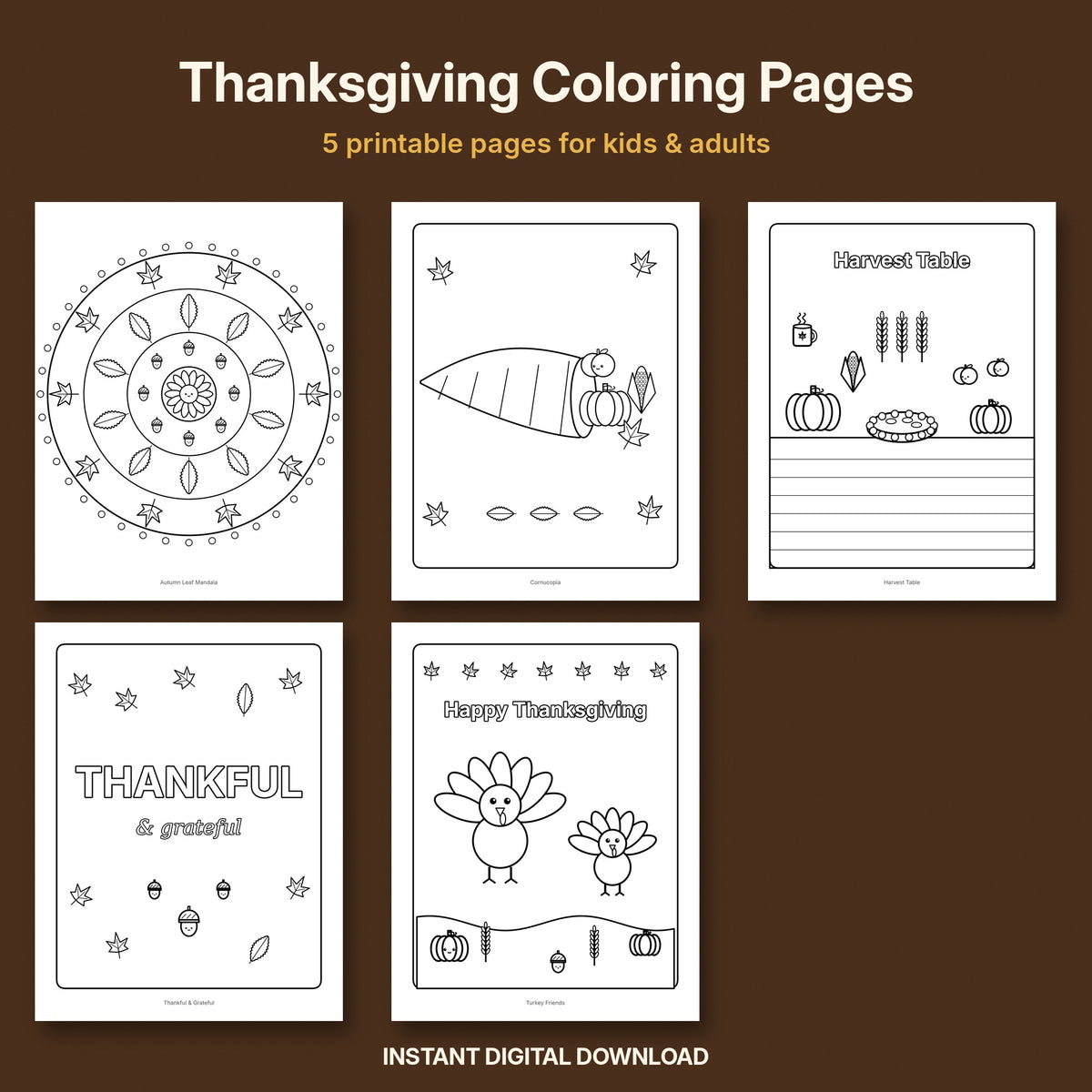 Thanksgiving Coloring Pages | 5 Printable Fall Pages for Kids & Adults