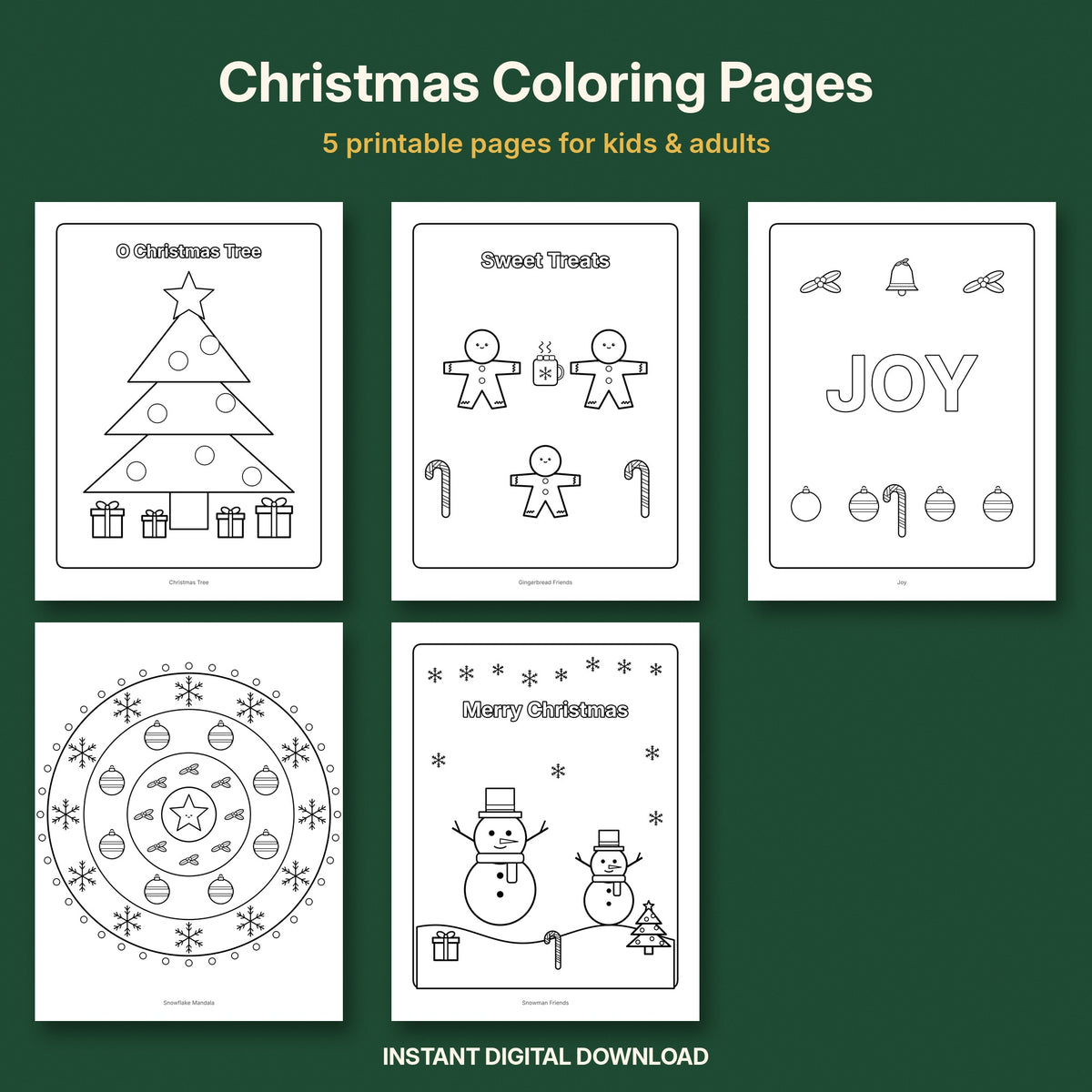 Christmas Coloring Pages | 5 Printable Holiday Pages for Kids & Adults