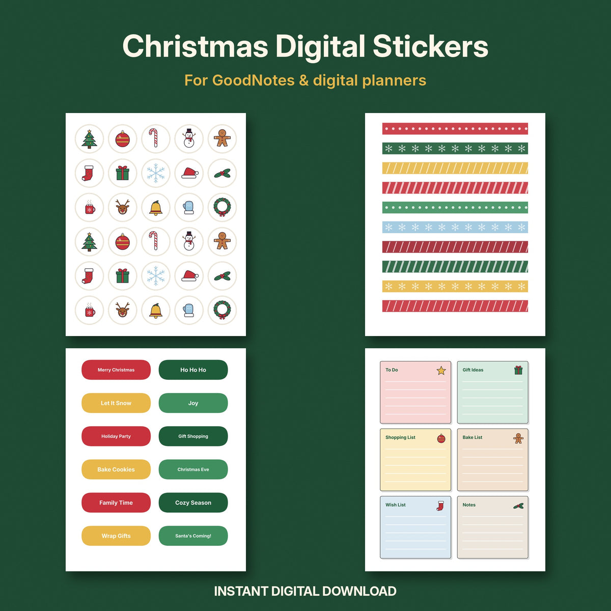 Christmas Digital Stickers for GoodNotes | 70+ Holiday Planner Stickers (PNG)