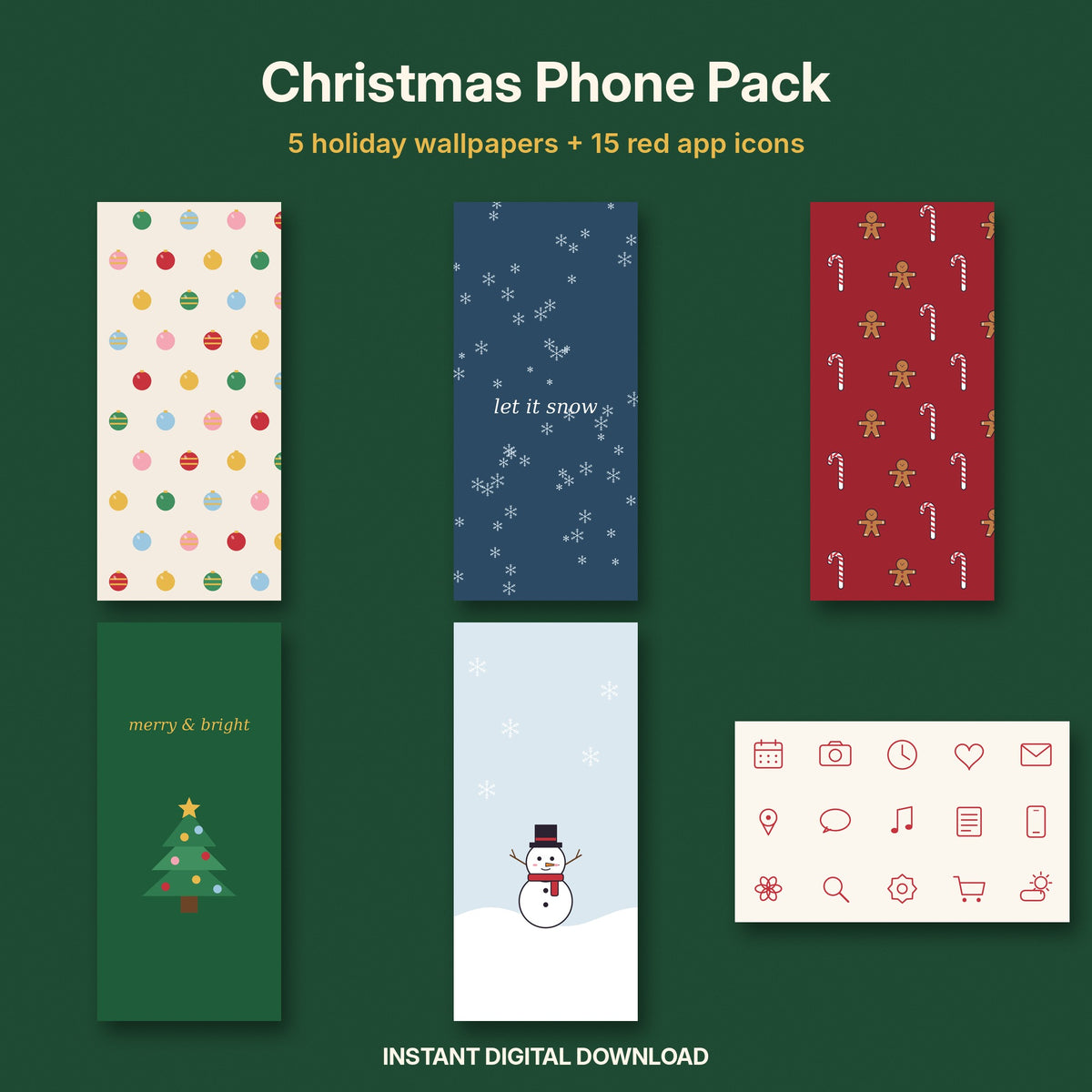 Christmas Phone Wallpapers + Red App Icons | Cozy Holiday iPhone Home Screen Pack